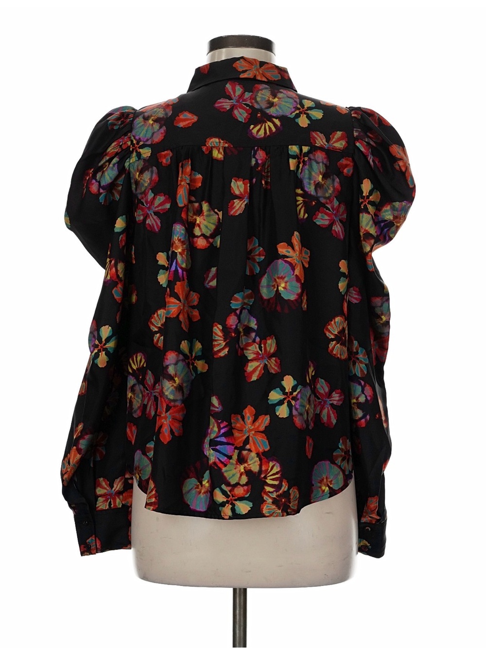 Ulla Johnson Black 100% Silk Puff Sleeve Blouse Botanical Floral Print Size 6 - Picture 6 of 10